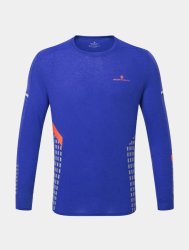 Ron Hill Tech Afterhourse Long Sleeve Men's Running Tee. Cobalt / Flame / Reflective