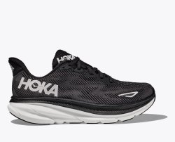 Hoka Clifton 9 Women's Running Shoes Wide Fit Black / White