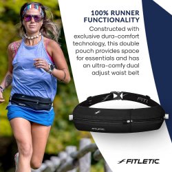 FITLETIC Bolt Double Pocket Running Pouch, Black