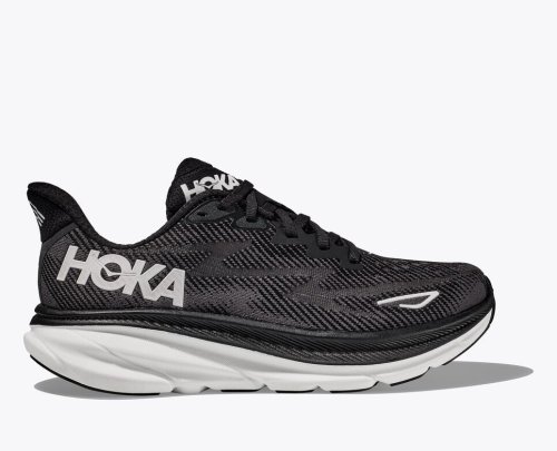 Hoka Clifton 9 Women's Running Shoes Wide Fit Black / White