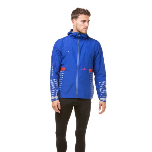 Ron Hill Tech Afterhours Running Jacket, Men's. Cobalt / Flame / Reflect